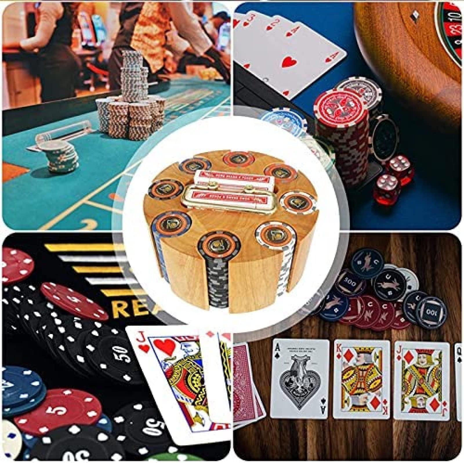 Vassoio Porta fiches da Poker con Rotazione, Set di fiches da Poker in Custodia a carosello in Legno, Accessori per Feste da Casinò per blackjack, Texas Hold'em, Giochi per Famiglie, capacit