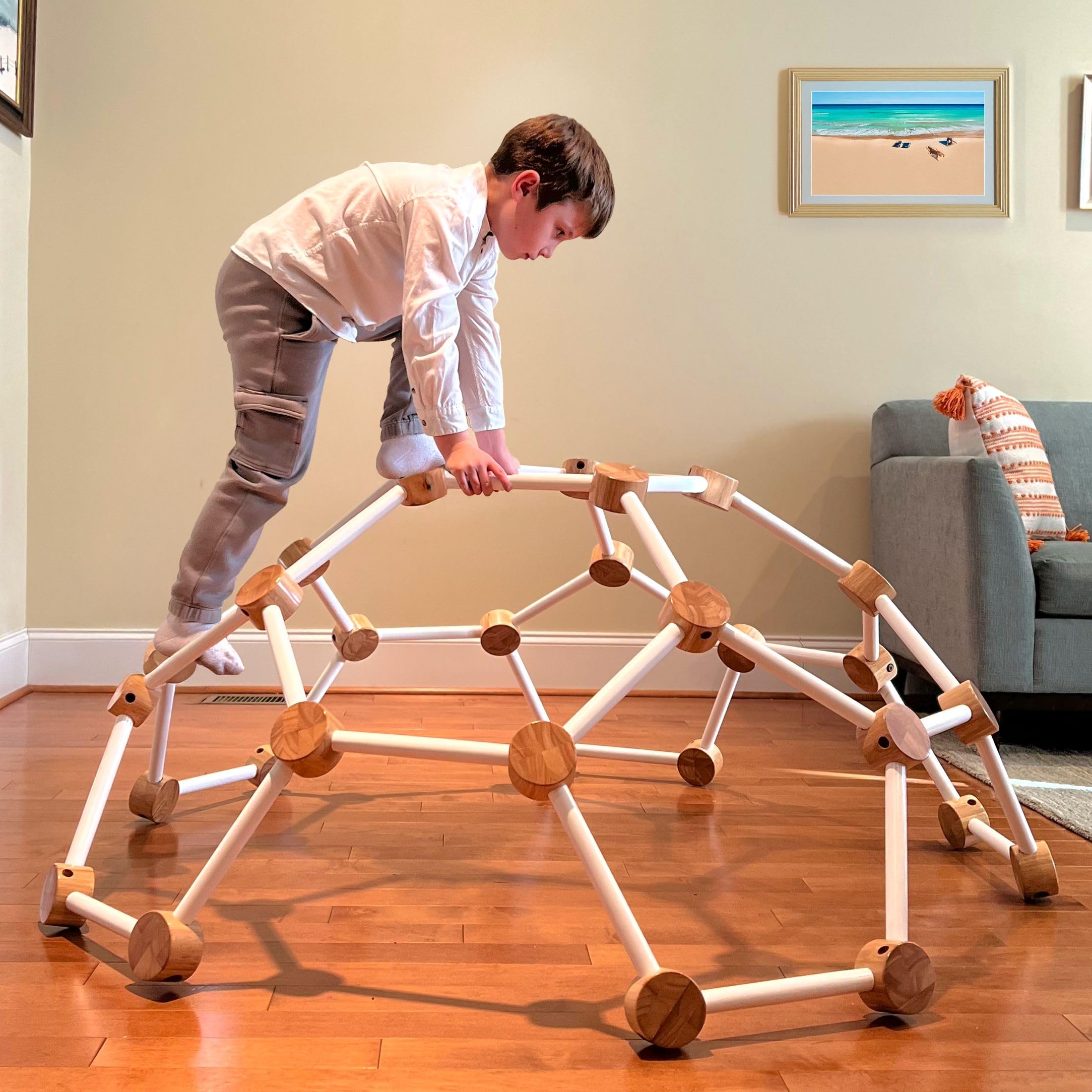 Little Partners Indoor Climbing Gym Active Play Equipment, Solid Wood Montessori Space Dome Climber for Toddlers 2-6 Years, Maximum 100 lb. Capacity, Large