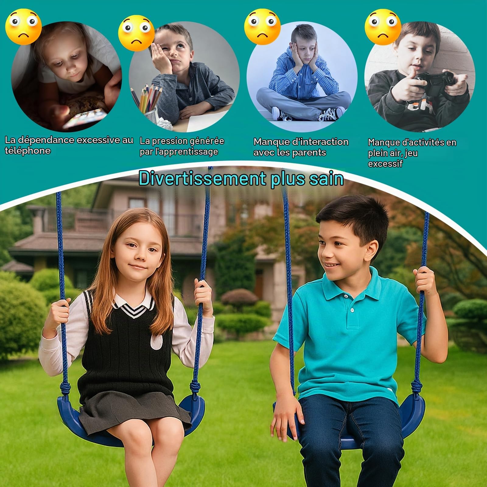 Balançoire de Jardin Multifonction, Balançoire Enfant, Capacité de Charge 200 kg, pour Arrière-Cour et Aire de Jeux