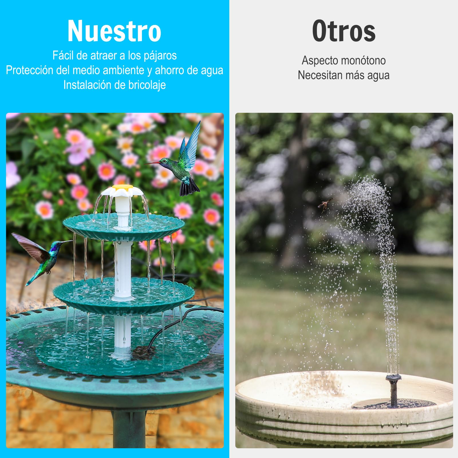 AISITIN - Fuente Solar para baño de pájaros, 3,5 W, 3 Niveles, Desmontable Fuente Solar para baño de pájaros, jardín Fuente, decoración de jardín, comedero, pájaros
