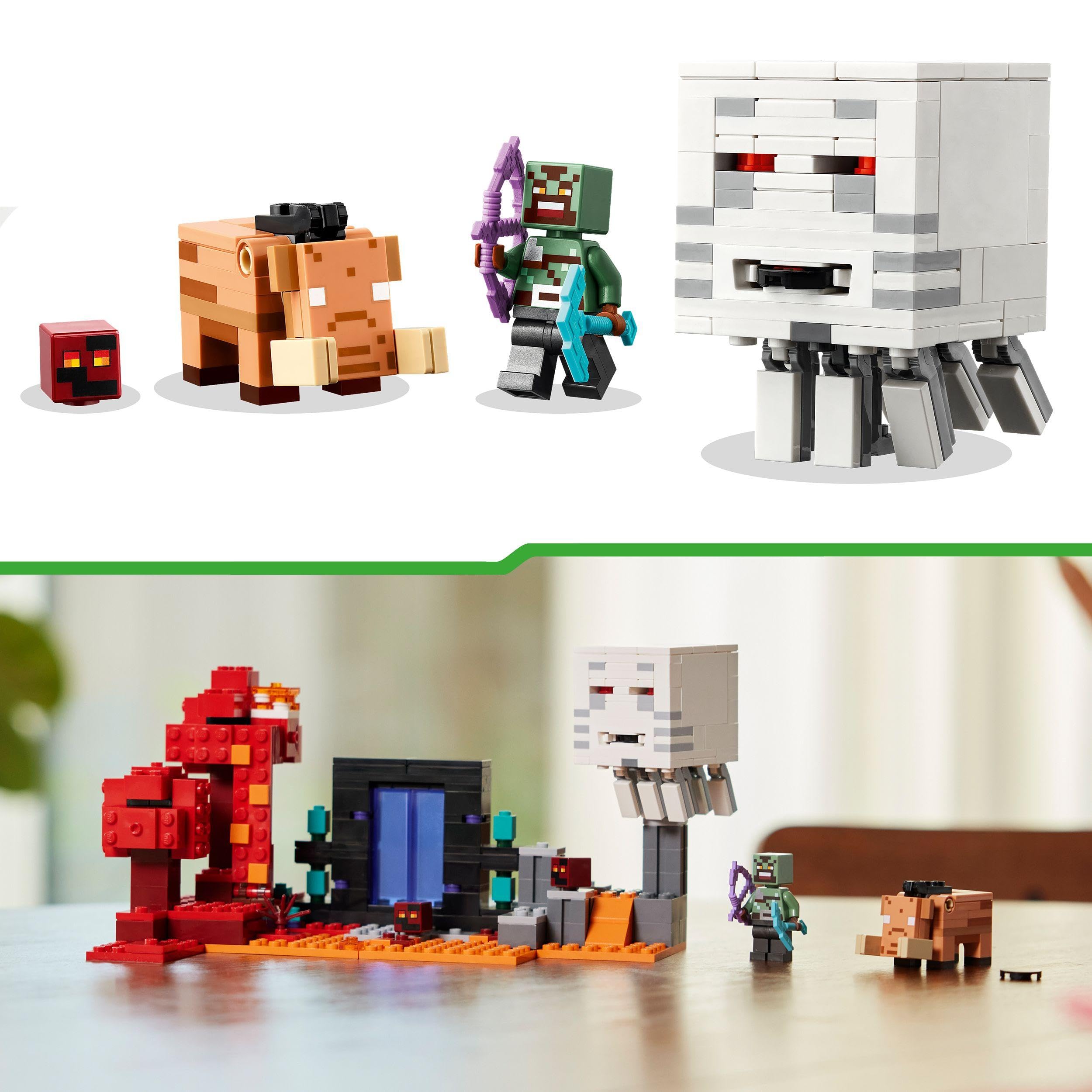 LEGO Minecraft Agguato nel Portale del Nether, Gioco da Costruire per Bambini e Bambine da 8 Anni in su, Set con Scene di Battaglia e Personaggi Iconici, Regalo per Gamer e Fan 21255