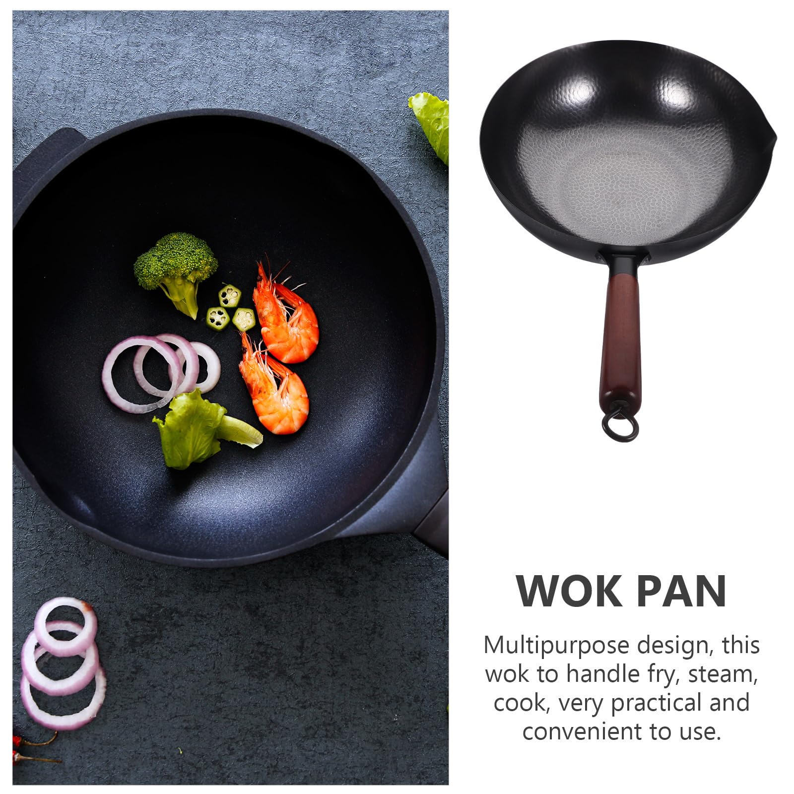 Wok Tradizionale Ferro Battuto in Padella Nero Antiaderente per Cucina