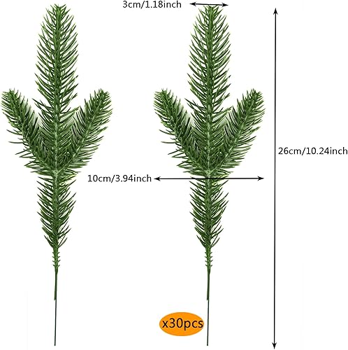 Miniatura 3 de XIPEGPA 30 piezas de 10.24 x 3.94 pulgadas, ramas de pino artificiales de hojas verdes, guirnaldas de agujas de pino para guirnalda, corona, adorno
