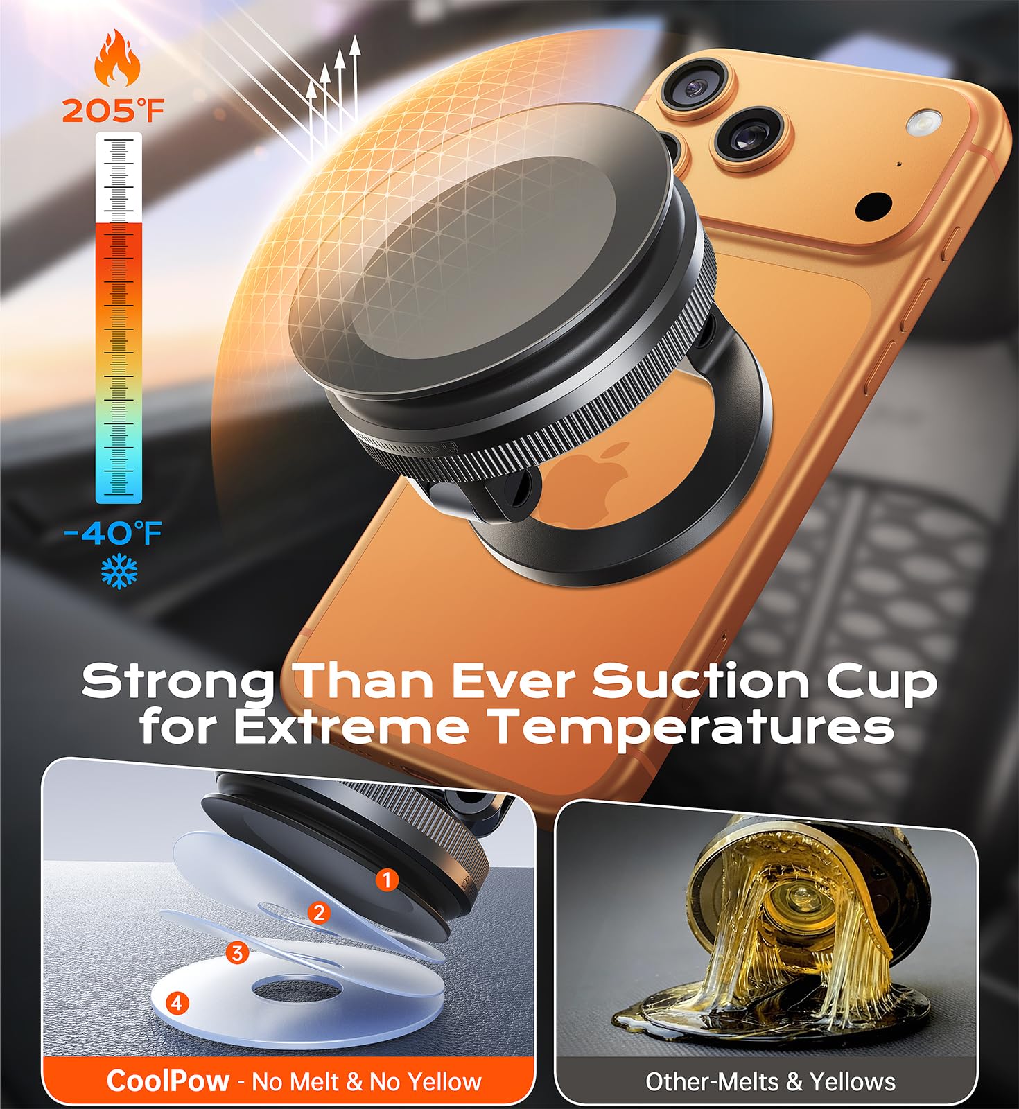 Coolpow for Magsafe Car Mount Vacuum Magnetic Phone Holder for Cars【Greater Stability】 Car Phone Holder for Car Accessories for Women Men Dash Mounting Frames for iPhone 17 16 15 14 & Samsung — view 4