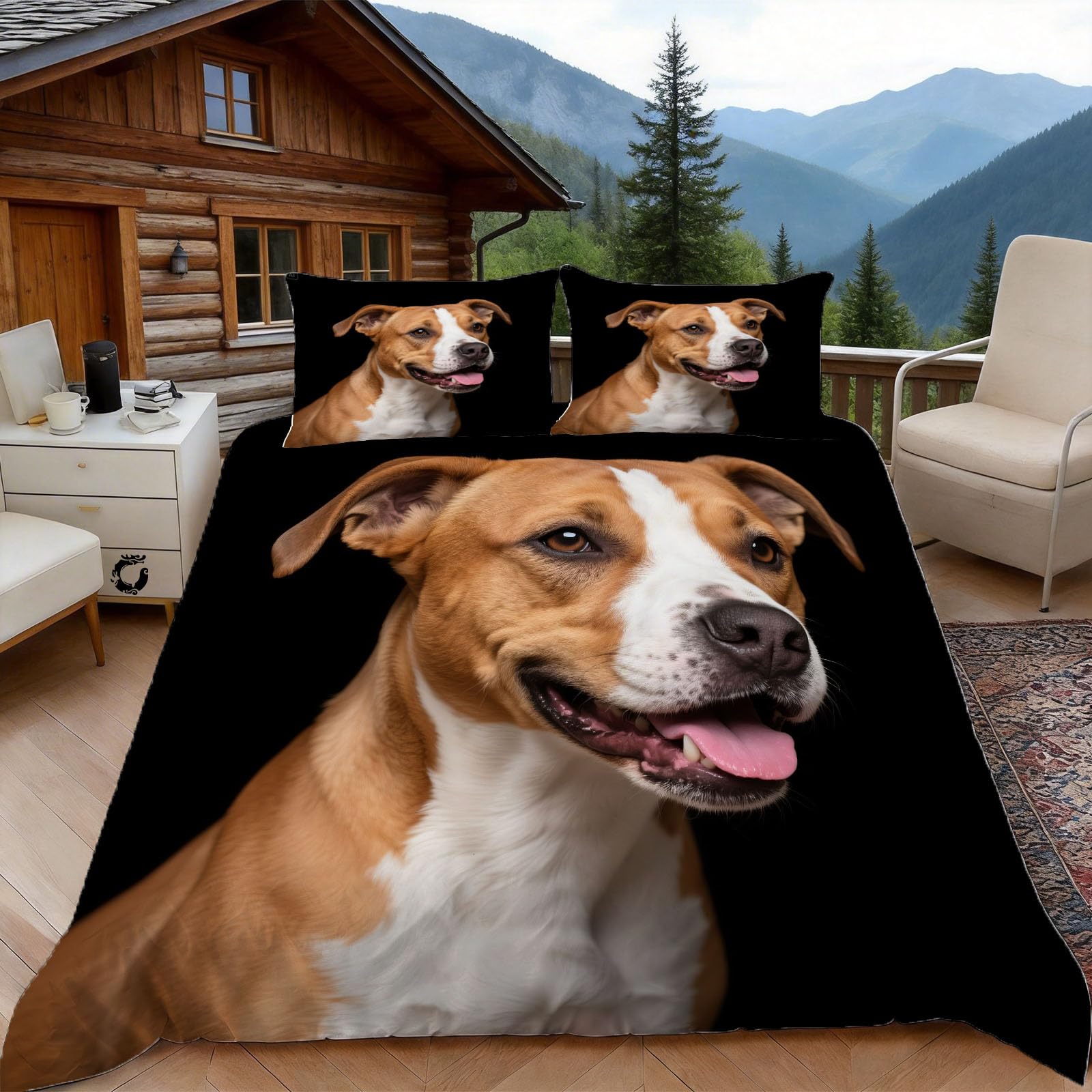 3D Double Duvet Set 3D Printed Staffordshire Terrier Bedding, Cute Dog Soft Microfibre Duvet Cover Sets Quilt Cover and Pillow Set with Zipper 3 Pcs