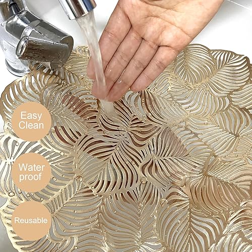 Miniatura 3 de Evevda Juego de 6 manteles individuales dorados de vinilo redondos de 15 pulgadas para cocina, decoración del hogar, accesorios de centro de mesa de