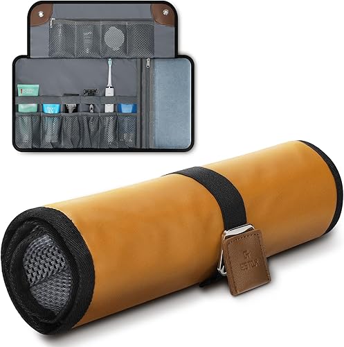 Neceser para hombre, artículos esenciales de viaje, bolsa de aseo de viaje, resistente al agua, organizador de rollos de baño compacto para higiene,