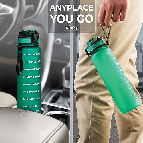 Miniatura 3 de Botella de agua motivacional de 32 onzas con marcador de tiempo, botella deportiva con boquilla para mantenerte hidratado todo el día, a prueba de