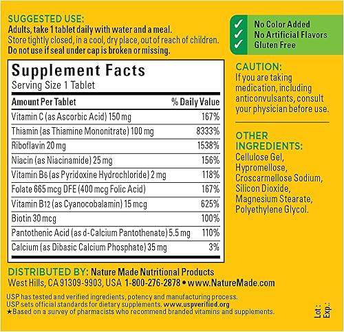 Miniatura 24 de Nature Made - Supercomplejo B con vitamina C y ácido fólico, suplemento dietético para apoyo inmunológico, 140 comprimidos, suministro para 140 días