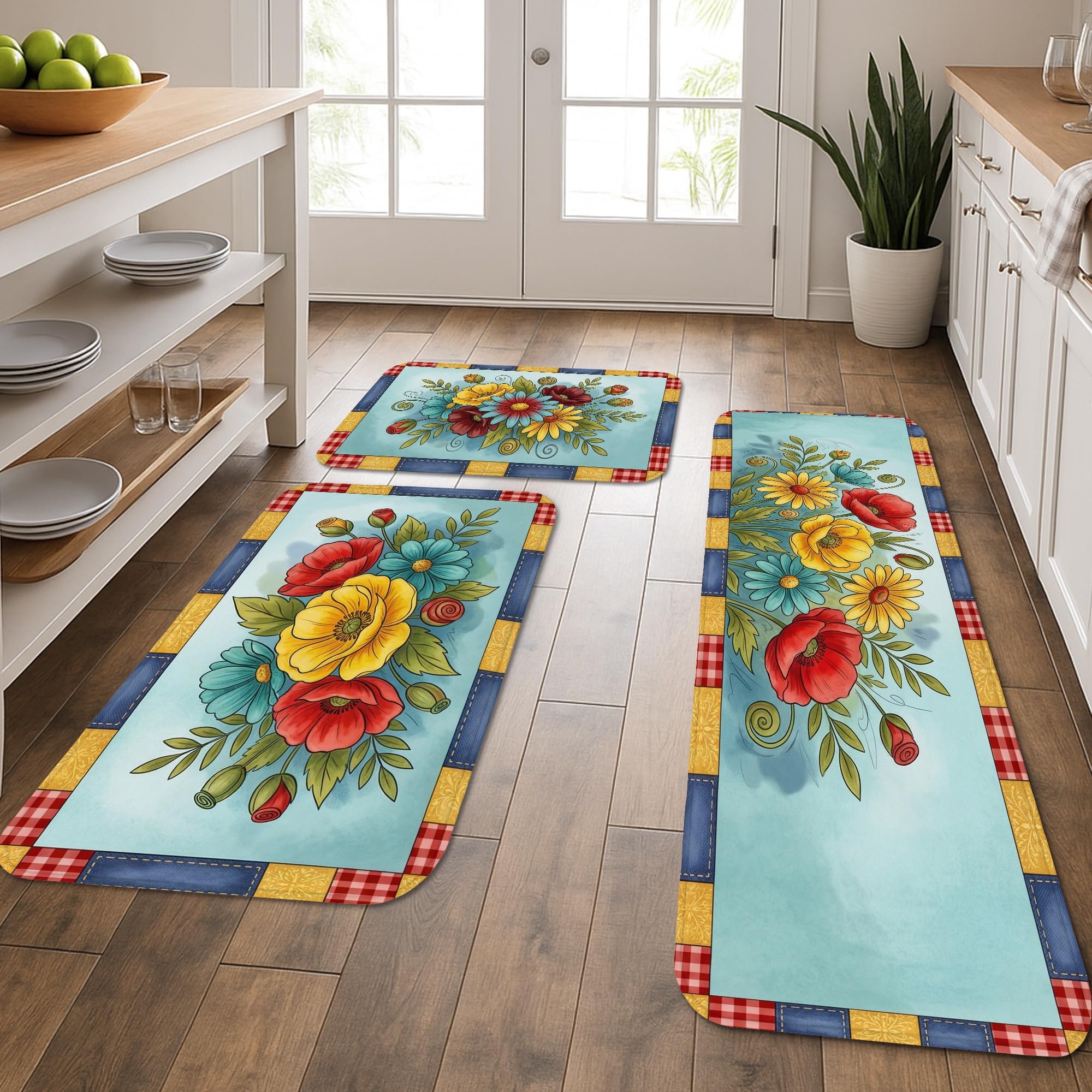 Tapis de cuisine lot de 3 pour sol de salle de bain et buanderie
