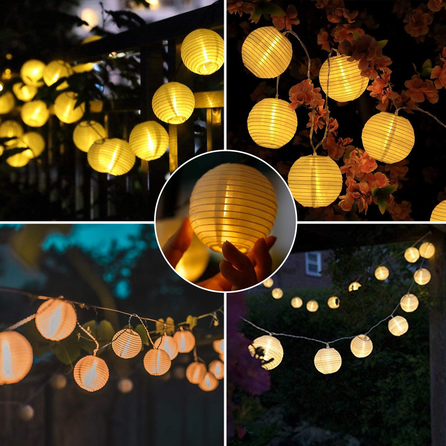 Lezonic Guirnaldas Luces Exterior Solar, 8 Modos, 30 Farolillos LED, iluminación Solar Para Jardín, Balcón, Patio, Boda, Navidad, Fiesta Decoración (Blanco Cálido)