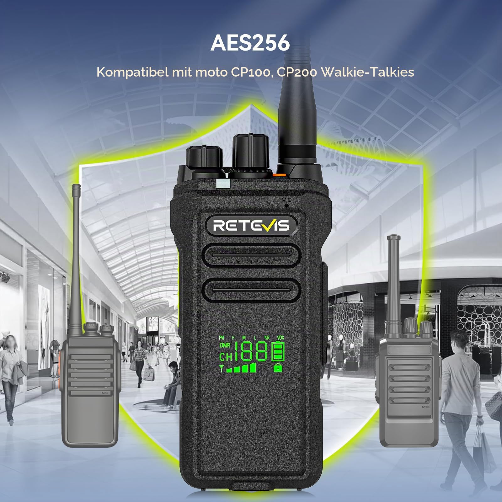 Retevis NR30D DMR Hand Funkgerät, wasserdicht nach IP67, 2800 mAh, Digitale Walkie Talkies mit Geräuschunterdrückung, Kompatibel mit AES256 für die Rettung im Freien (1 Stück)