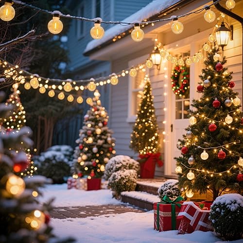 Miniatura 6 de Tira de luces para exteriores, 50 pies, impermeable, inastillable, para patio, con 27 bombillas regulables, color blanco cálido, para exteriores,