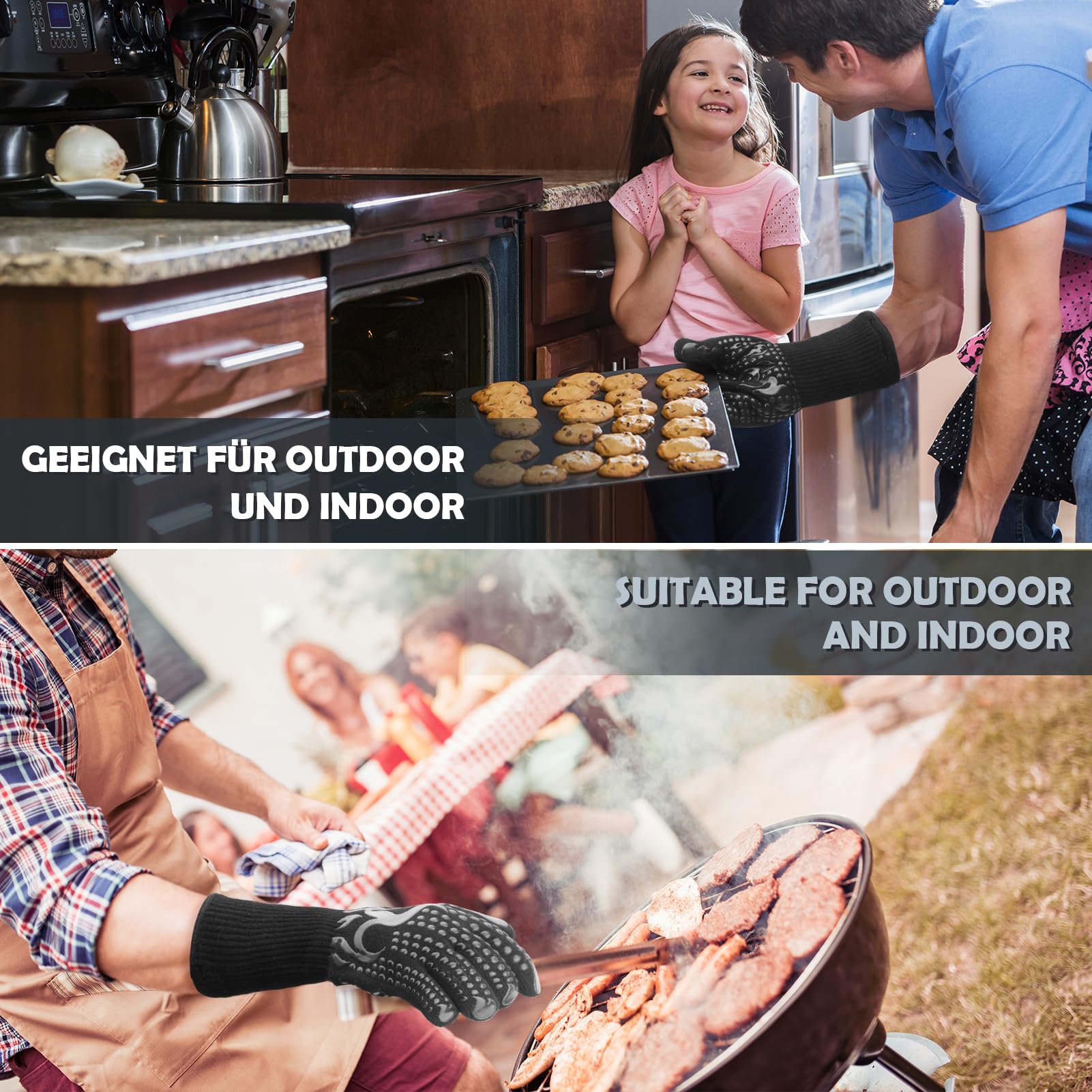 Guanti Da Forno E BBQ Resistenti Al Calore 800°C - Antiscivolo, Universali - Protezione Mani Per Cucina E Griglia