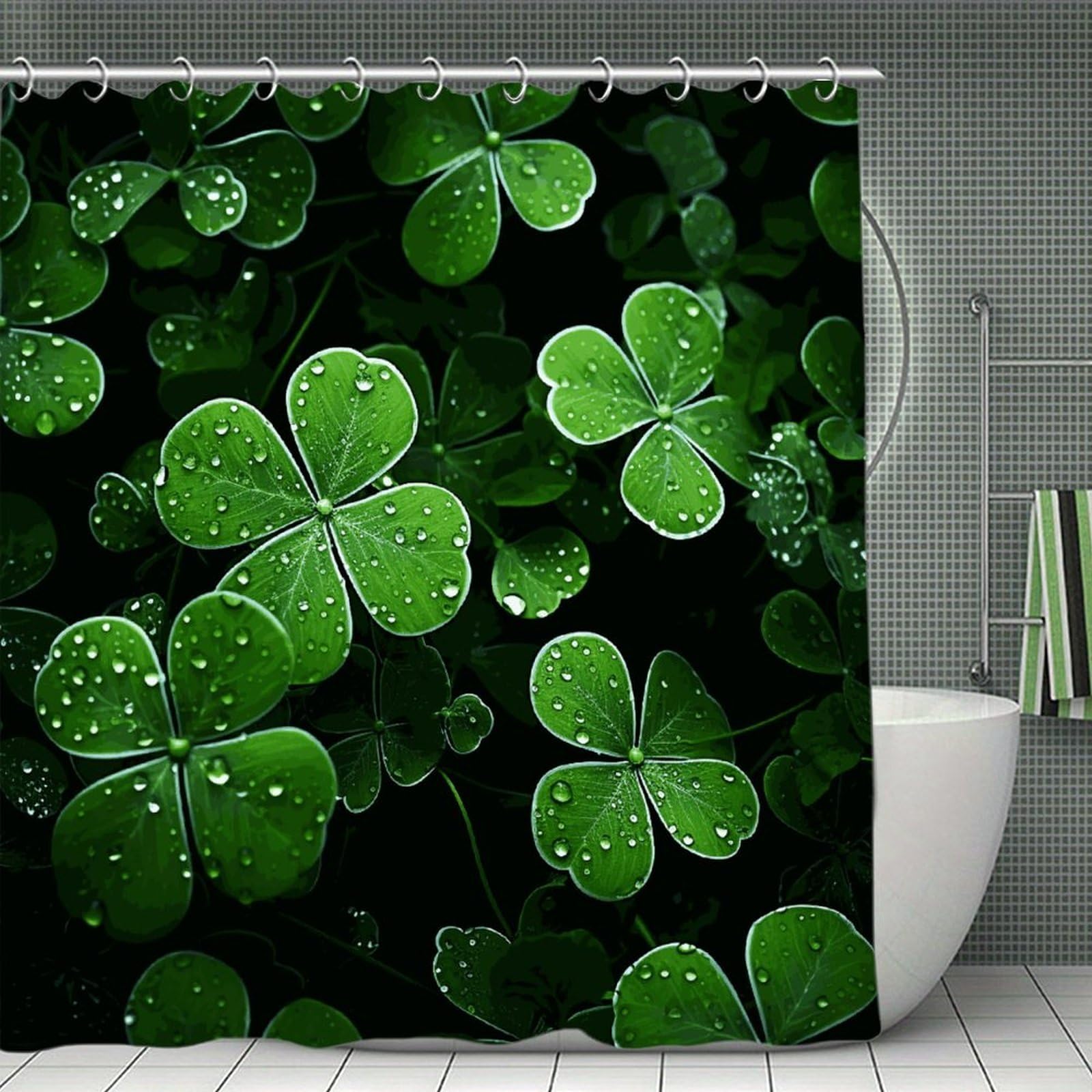 JTREHY St Patricks Day Leaves Shower Curtain Waterproof Bathroom Shower Curtain Machine Washable Bath Curtains Polyester Cloth Bath Curtains for Bathroom Showers 70.8×70.8Inch