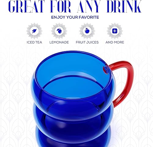 Miniatura 4 de elle decor Vasos para beber burbujas con asa, juego de 2, vasos para agua, café helado, jugo, taza de café de 12 onzas, juego de regalo de bebida de