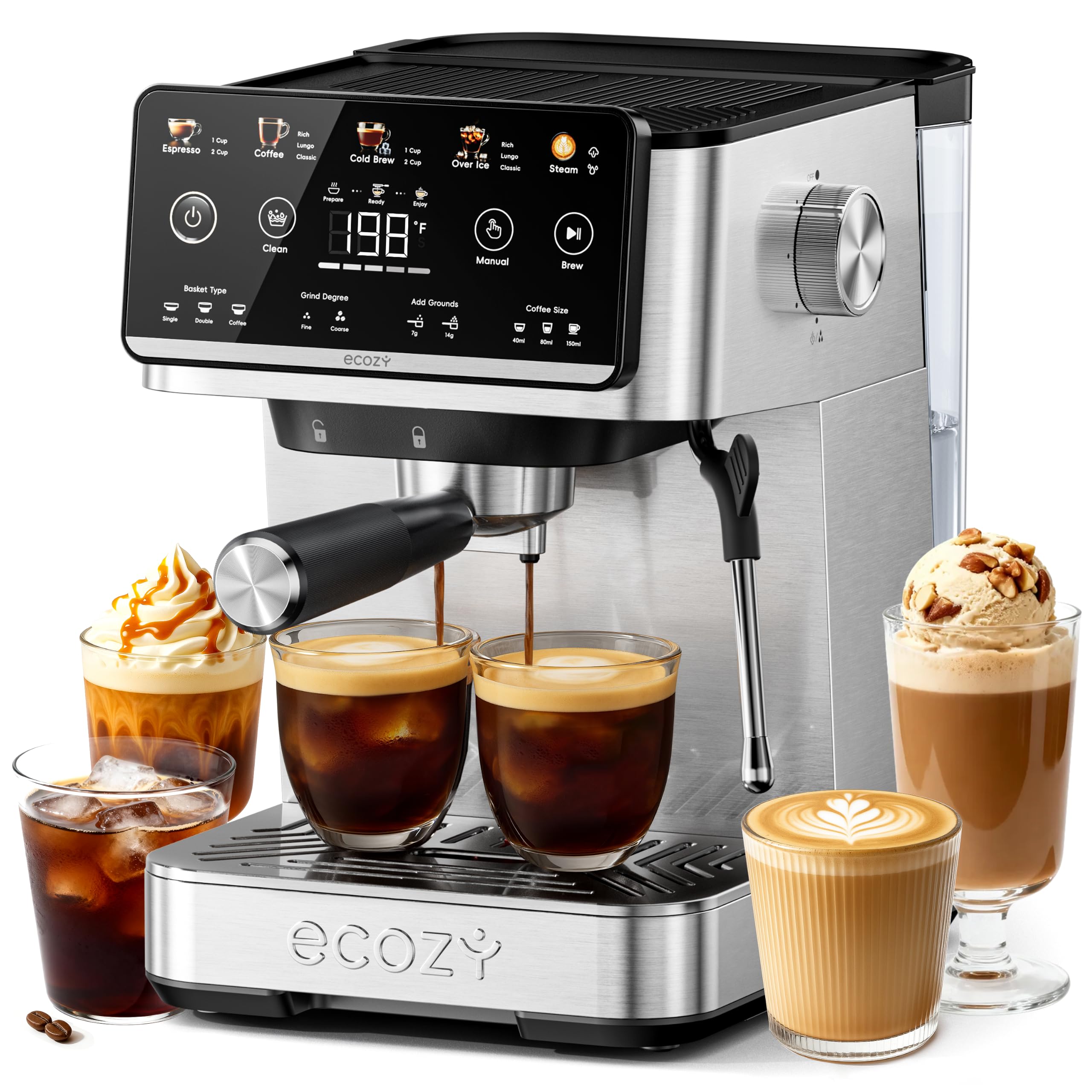 ecozy 4-in-1 Espresso & Cold Brew Machine with Milk Frother