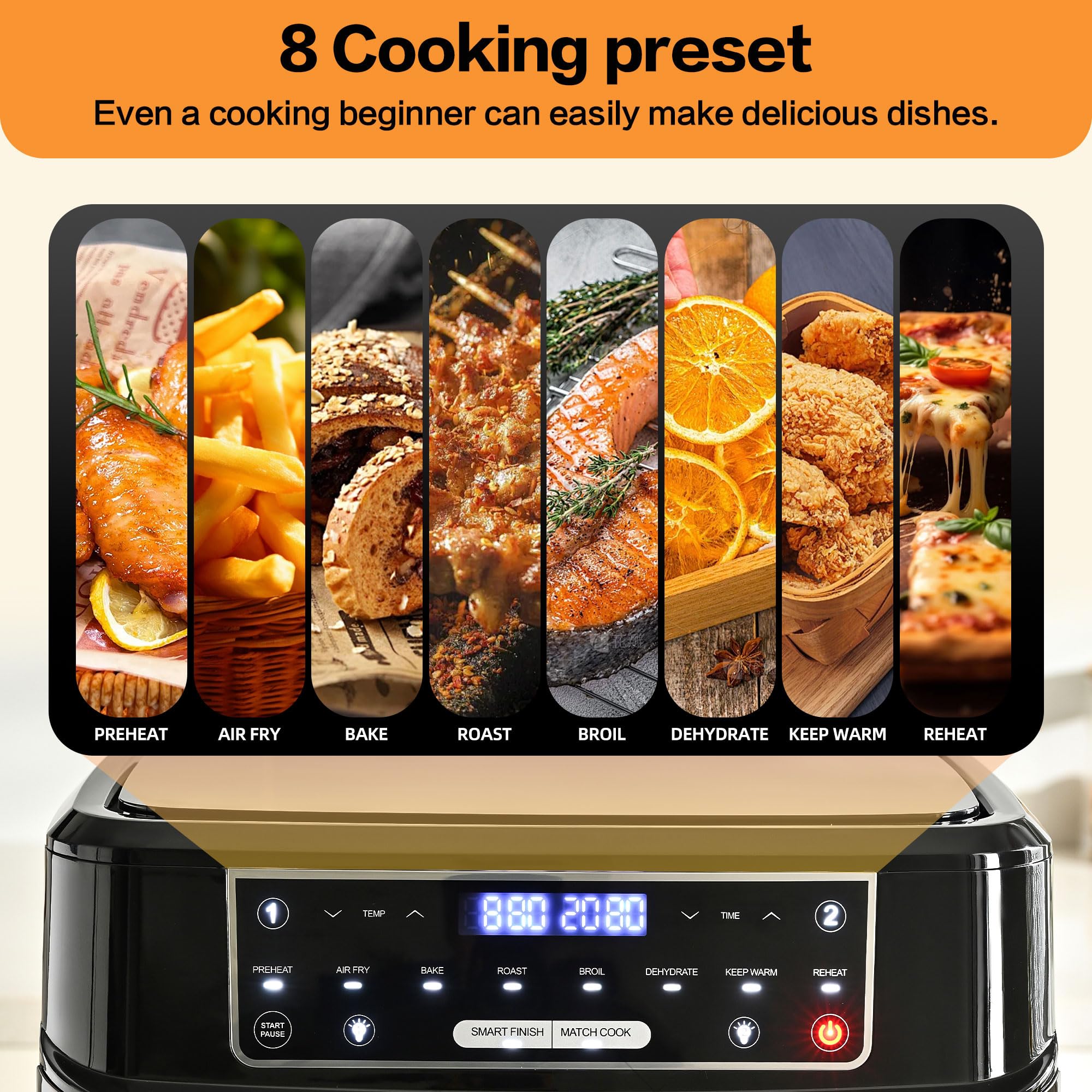 Friggitrice ad Aria 12L con Camere Singole e Doppie Regolabili, Emphsism XXL Airfryer con Finestra, Friggitrice Senza Olio, 8 Modi, Pannello Touch