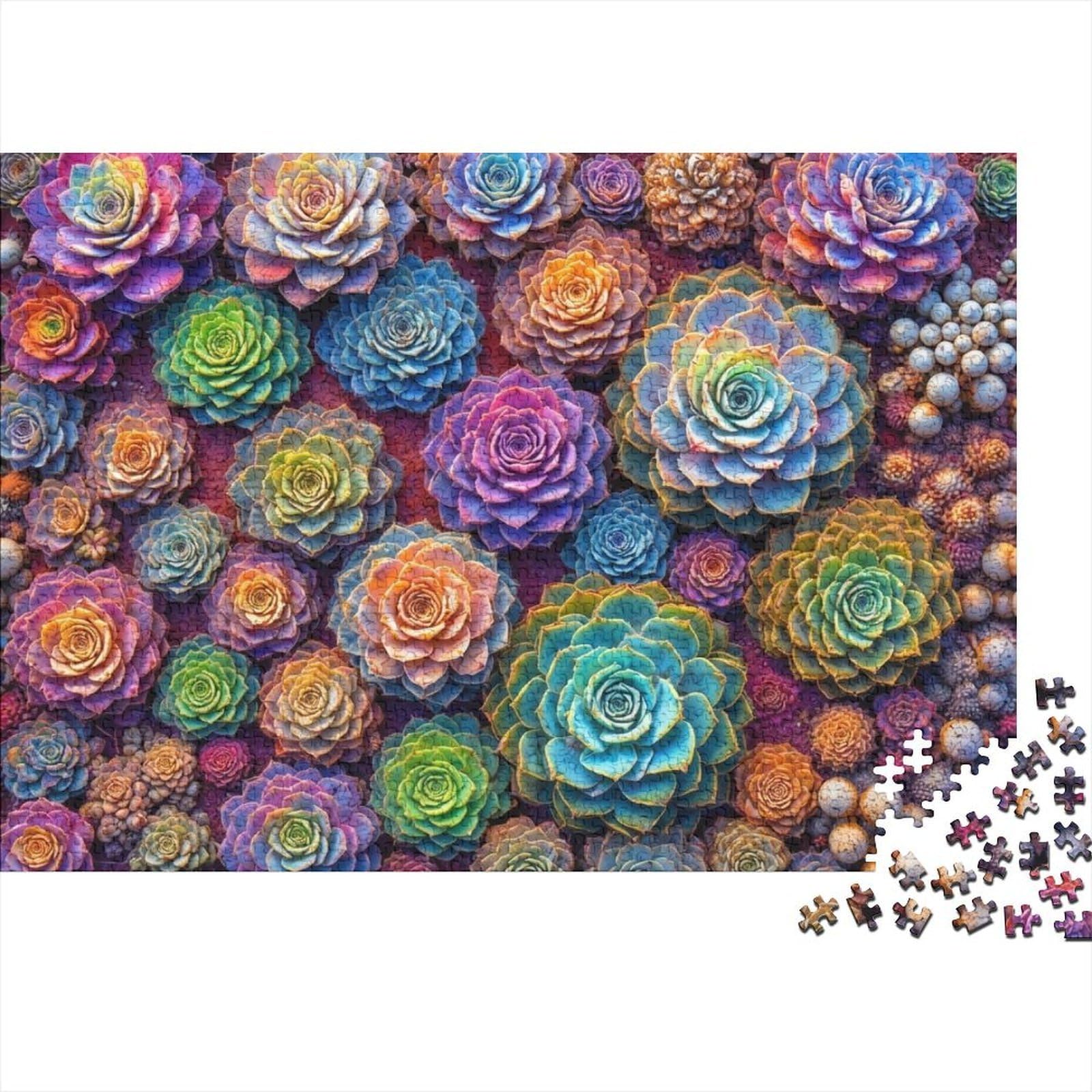1000 Pieces Vibrant Succulent Paper Jigsaw Puzzle for Adults Educational Thick Cardboard Succulents Puzzle Wall Decor Gift 70x50cm/1000pcs