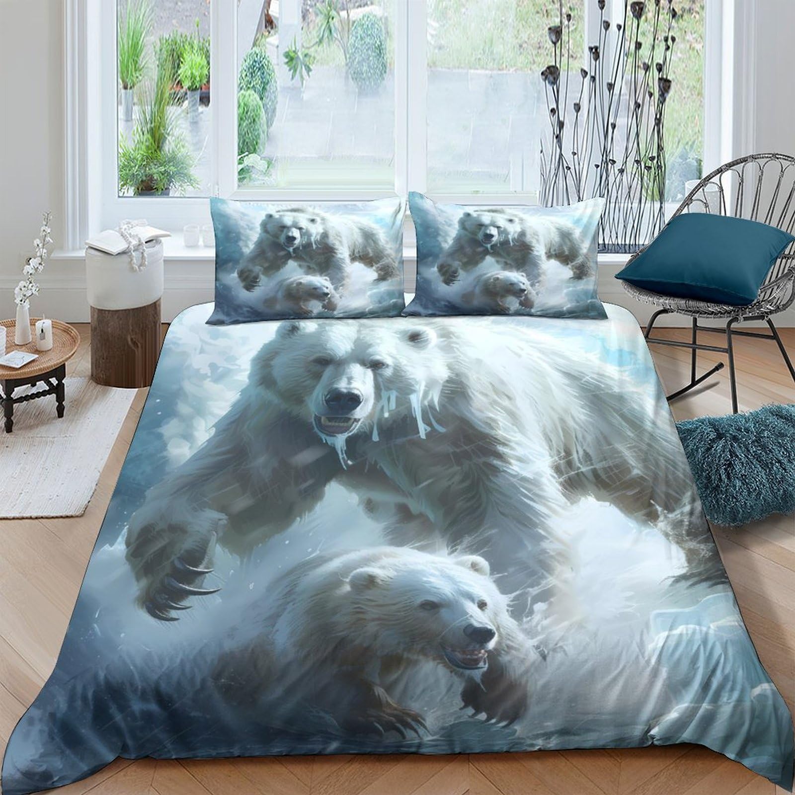 Ctjqhvkz Style-9 3D Printed Polar Bear Ocean Fitted Sheet Microfiber Soft Blue Waterfall Mattress Cover Bedroom Dorm Decor Single（135X200cm）