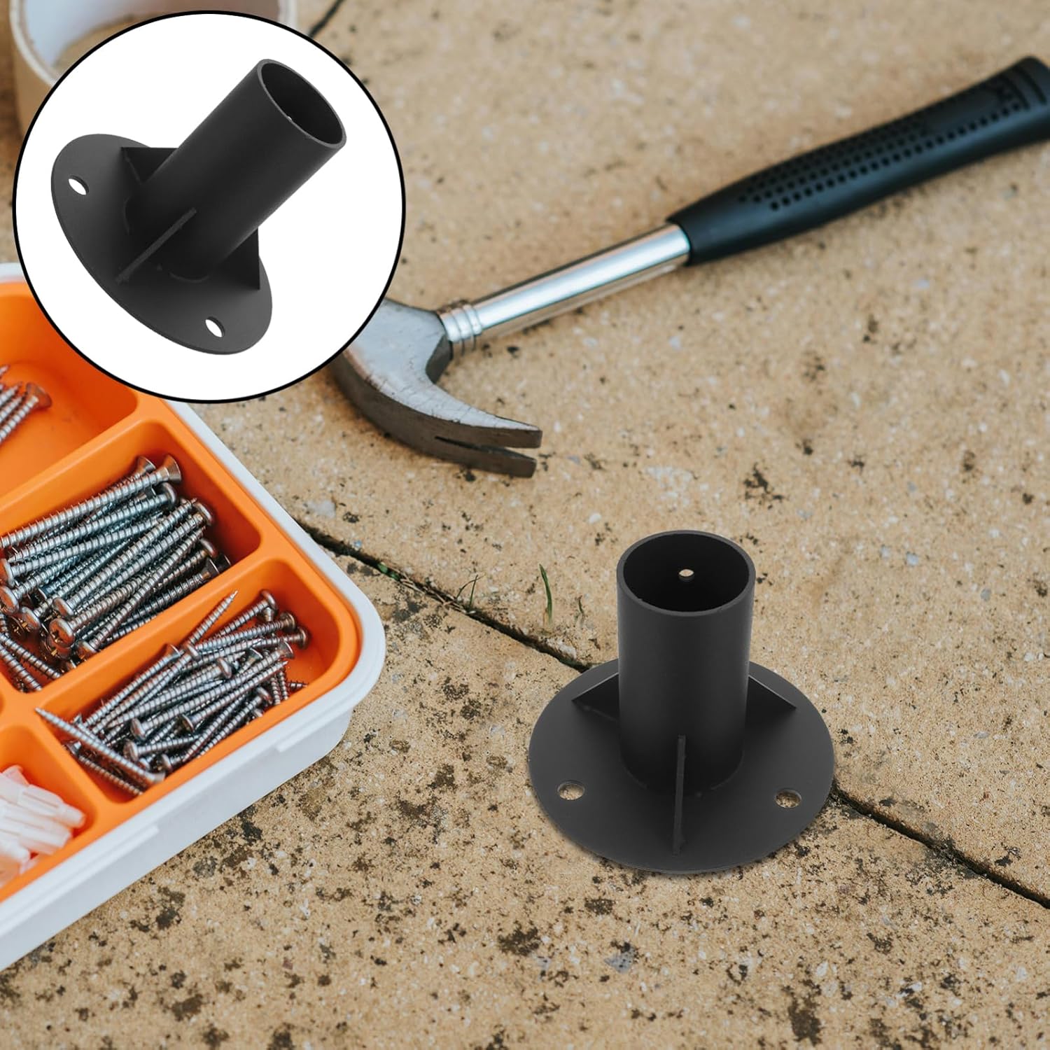 Angoily Heavy-Duty Metal Deck Flange Bracket Inner Diameter Coated for Outdoor Use for Fence Installation and Railing Support Easy to Install Screws