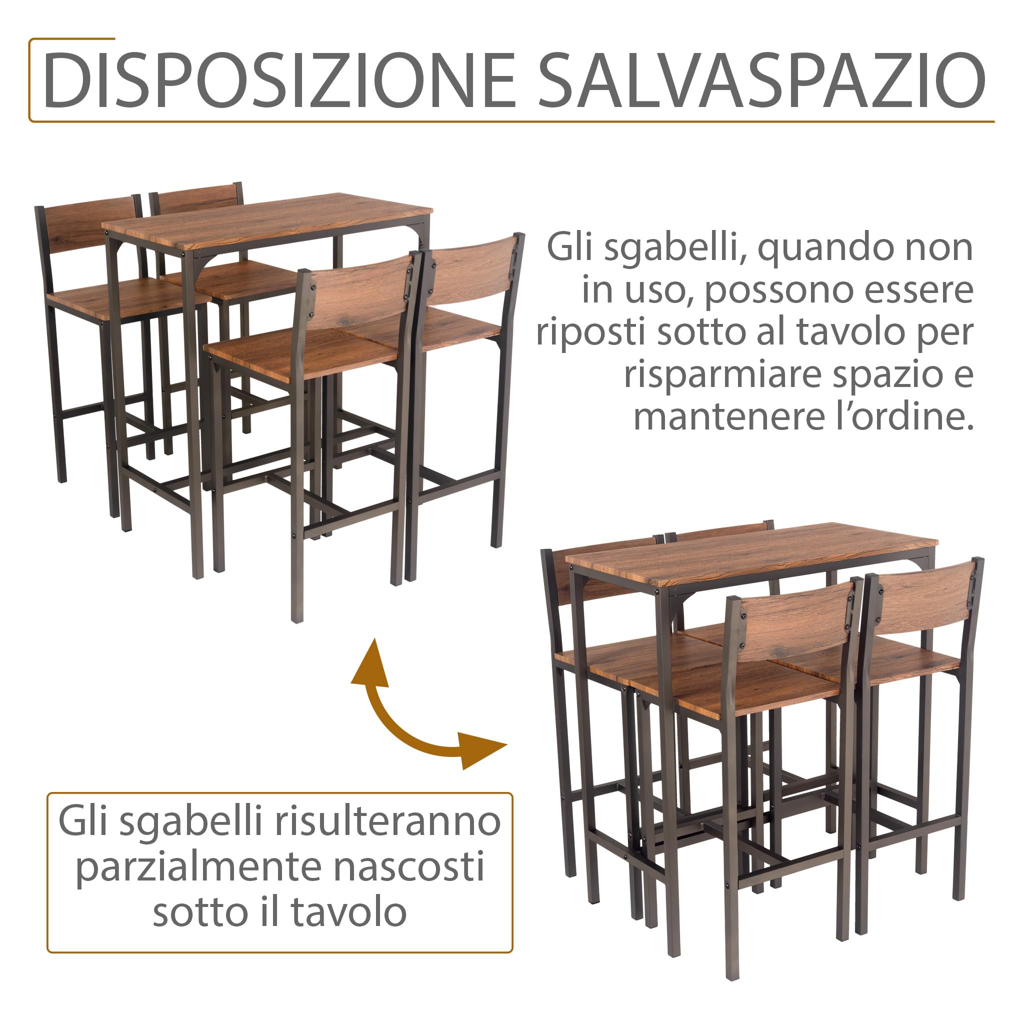 YELLOO Mod. Venice Set Mesa de Bar y 4 taburetes Color Marron Design Sillas