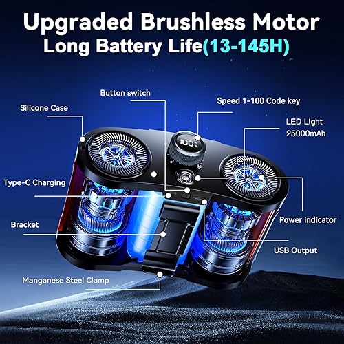 Miniatura 2 de Ventilador de cintura portátil de 25000 mAh, 100 velocidades, 34000 rpm, fuerte flujo de aire, ventilador de cinturón con hasta 145 horas de tiempo