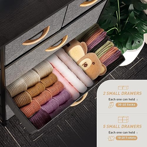 Miniatura 5 de Mifuro - Cómoda alta para dormitorio, torre organizadora de almacenamiento vertical con 7 cajones, cómoda con contenedores de tela, marco de acero,