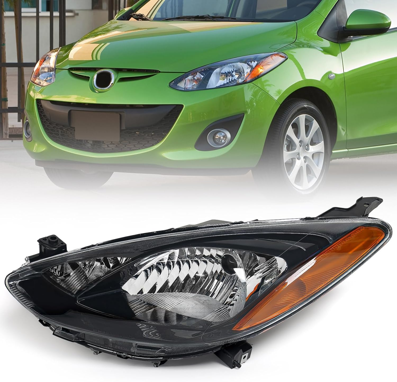 Huray Halogen Headlight Assembly for Mazda 2 2011 2012 2013 2014 LH Projector Headlamp OE Factory Replacement for MA2518144 Left Driver Side LH(Driver Side)