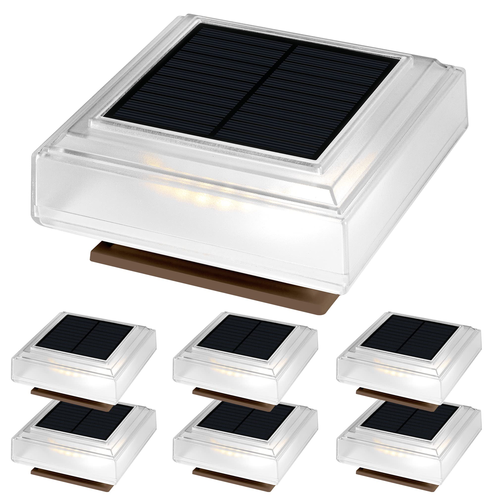 SOLPEX Solar Outdoor Post Cap Lights 25 lumens,Outdoor Post Cap Lights for Fence Deck or Patio,30 LED Bright Post Lights for 4x4,5x5,6x6 Posts Caps Wood or Vinyl Post Caps,6 Pack,Warm White