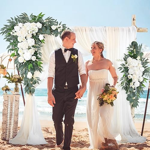 Miniatura 2 de Ting's time Kit de flores artificiales para arco de boda (paquete de 4), 2 guirnaldas de flores artificiales grandes con 2 telas drapeadas para