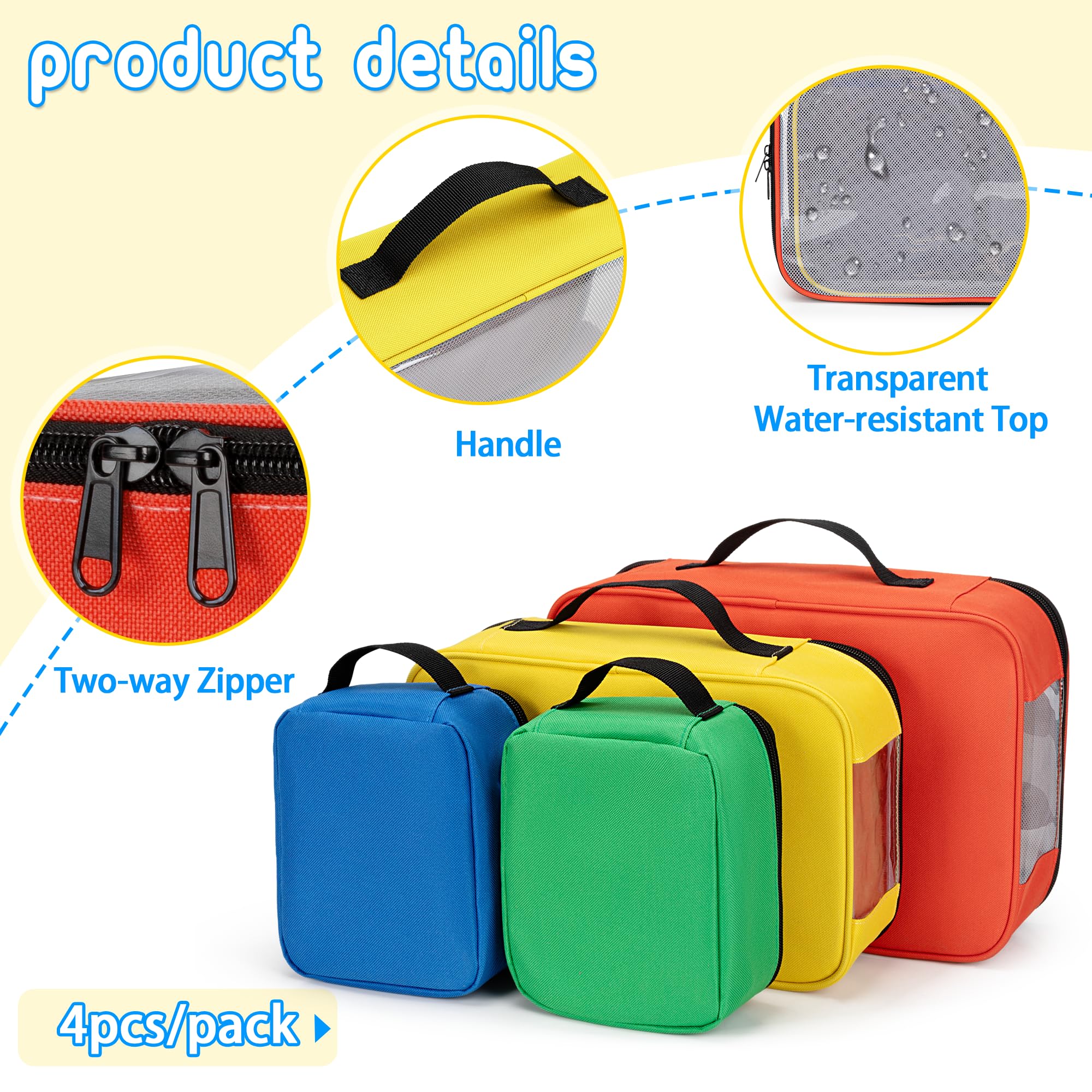 Rexmica 4 Pezzi Sacchetti Portaoggetti per Giocattoli, Borsa per Trasporto per Puzzle, Blocchi di Costruzione, Giochi da Tavolo, Borsa da Viaggio per Vari Piccoli Giocattoli (Solo Borse)