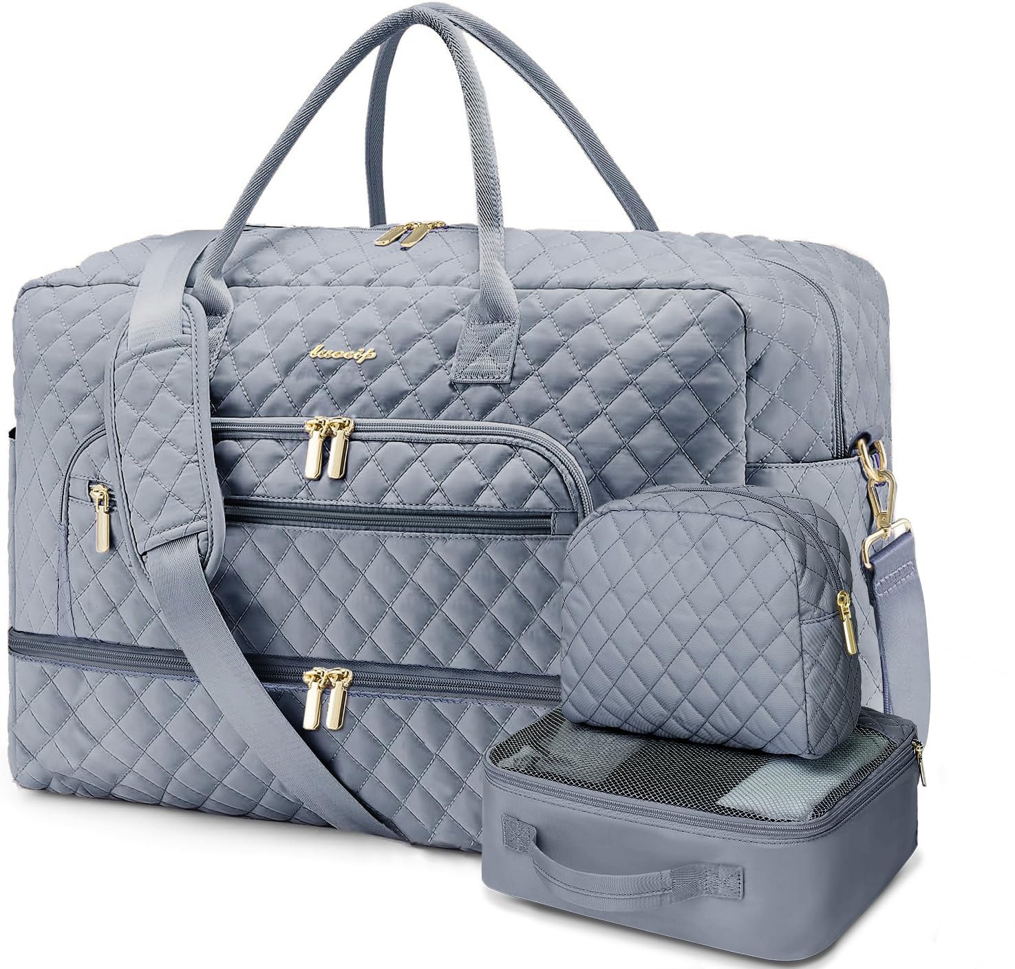 Large Women Travel Duffle Bag, Weekender Bags for Women with Shoe Compartment, Carry on Overnight Bag with Toiletry Bag, Gym Duffel Bag with Wet