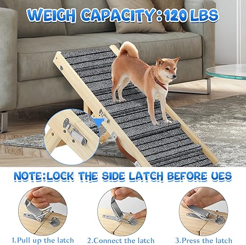 Miniatura 6 de Rampa para perros para perros, 39.4 pulgadas de largo, rampa para mascotas, 5 ajustables de 11.8 a 26.7 pulgadas, tracción antideslizante para