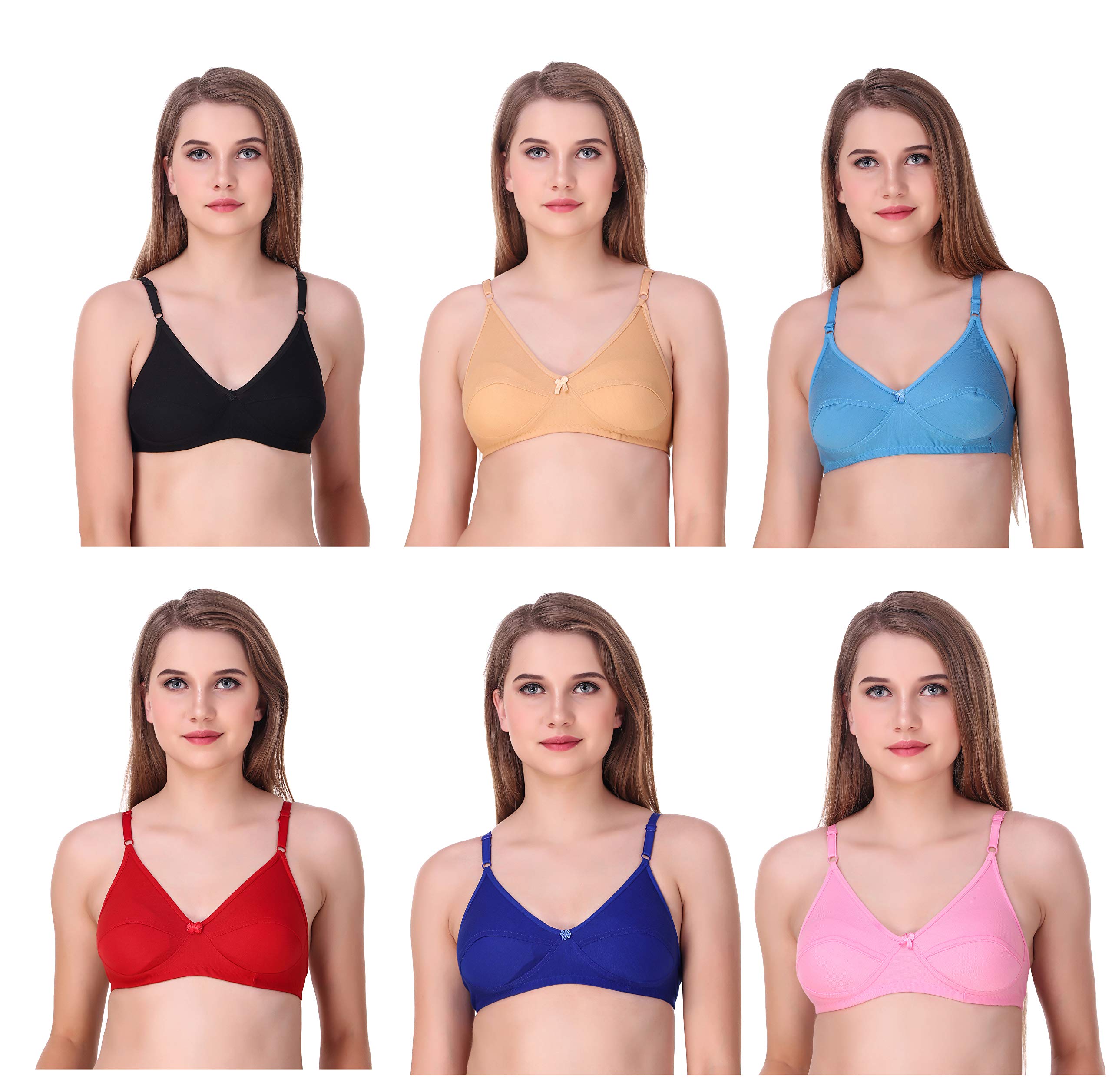 Hiya (Here is your affinity) Women's Cotton Non Padded Non-Wired Regular Bra (Pack of 6) (6p-Affiniti-lava1-lava2-5-32_Assorted_32)