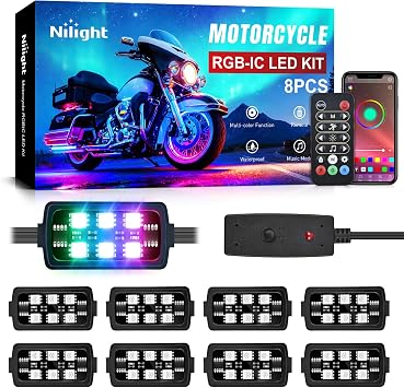 Nilight 8PCS Motorcycle Dream Color LED Light Kits with APP&Remote Control