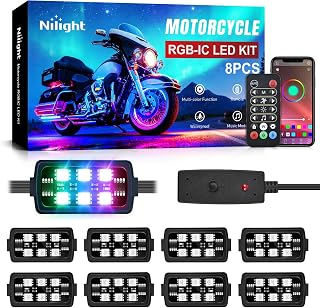Kits de luces LED de color de ensueño para motocicleta de 8 piezas con aplicación y control remoto | Atmósfera multicolor, luces decorativas de neón, lámpara, tiras impermeables para debajo del cuerpo para Harley Davidson, Honda, Kawasaki, Suzuki