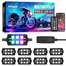 Nilight 8PCS Motorcycle Dream Color LED Strip Lights Kit Waterproof Multicolor Atmosphere Neon Accent Lights Pods Lamp APP and Remote Control Underbody Strips for Harley Davidson Honda Kawasaki Suzuki