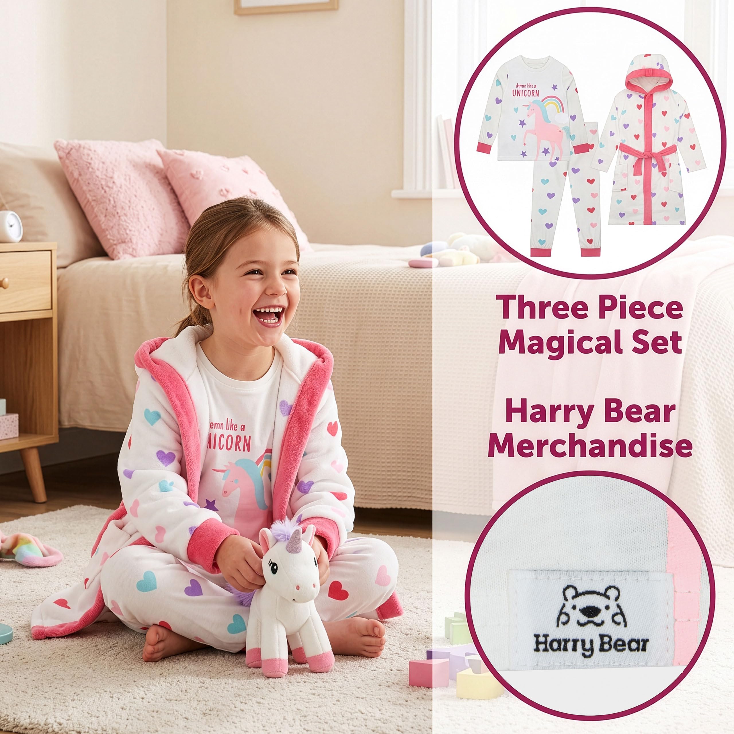 Harry Bear Einhorn Schlafanzug Mädchen Und Bademantel Set