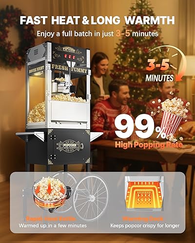 Miniatura 3 de Carro de máquina de palomitas de maíz mejorado 2025 de 20 onzas, máquina para hacer palomitas de maíz con hervidor de acero inoxidable que hace