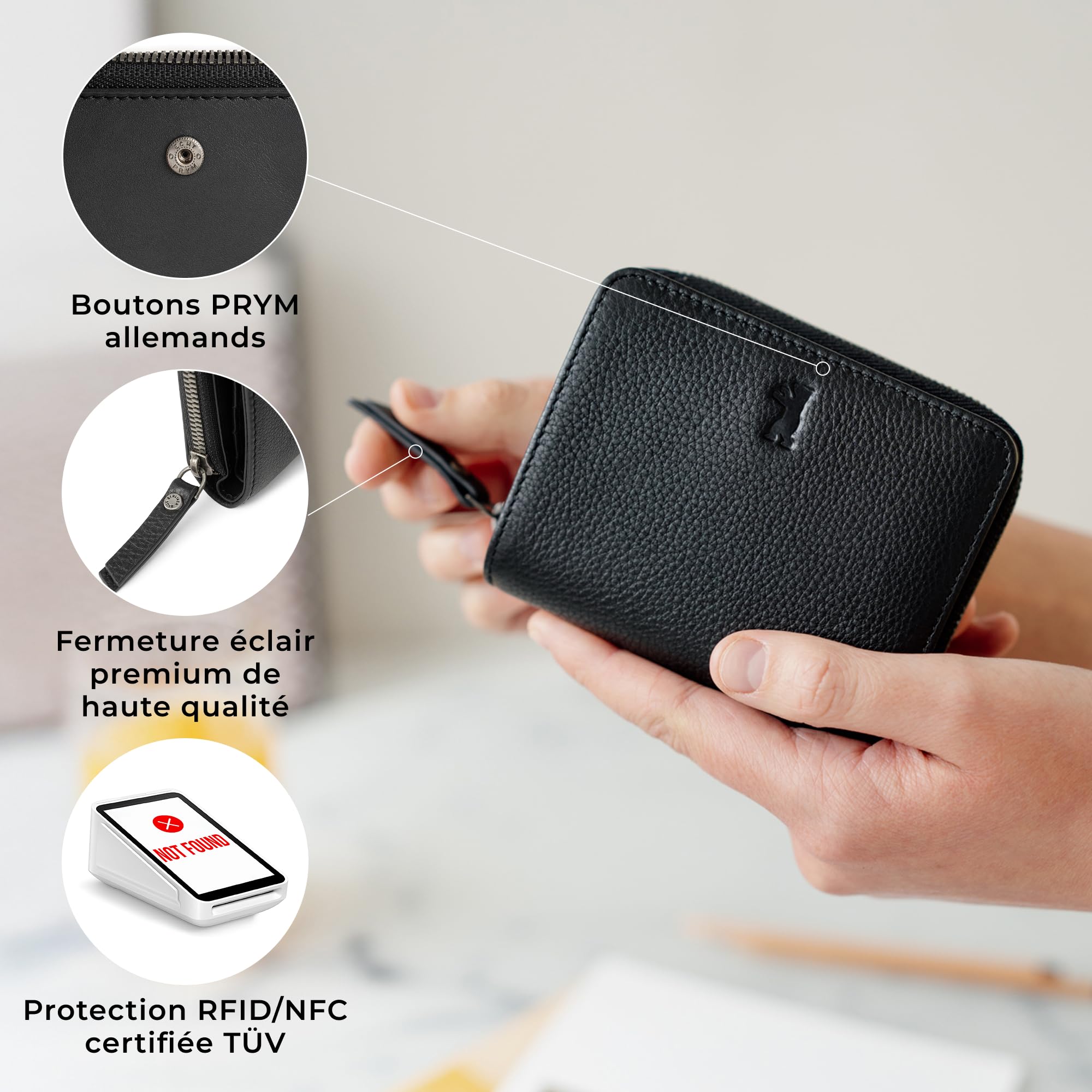 Berliner Bags Petit Portefeuille Femme Sara en Cuir RFID - Noir