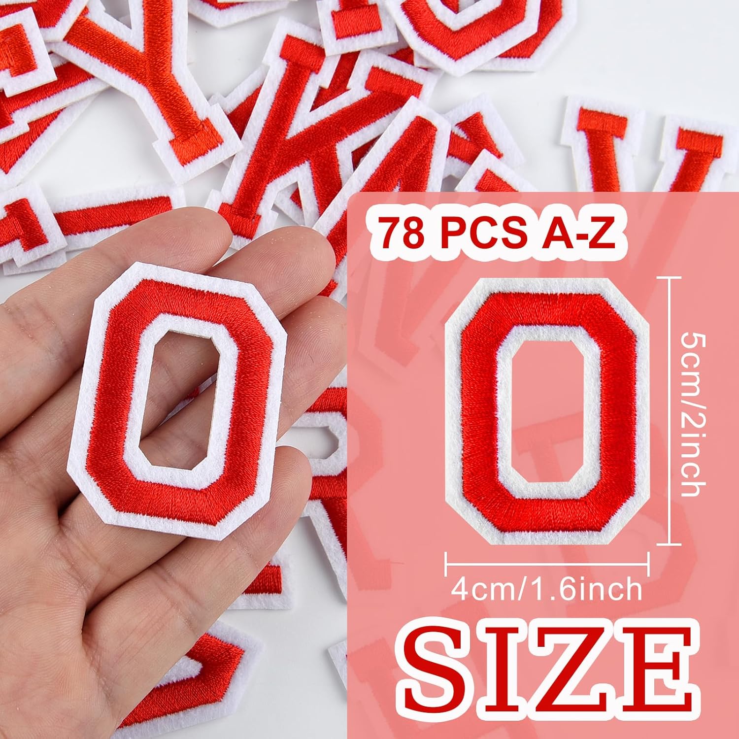 Morcheiong 78 Pcs Iron on Letter Patches A-Z, 2 Inch Iron on Embroidered Alphabet Patch for Clothing, Pants, Hats, Bags- Red 2 Inches Red