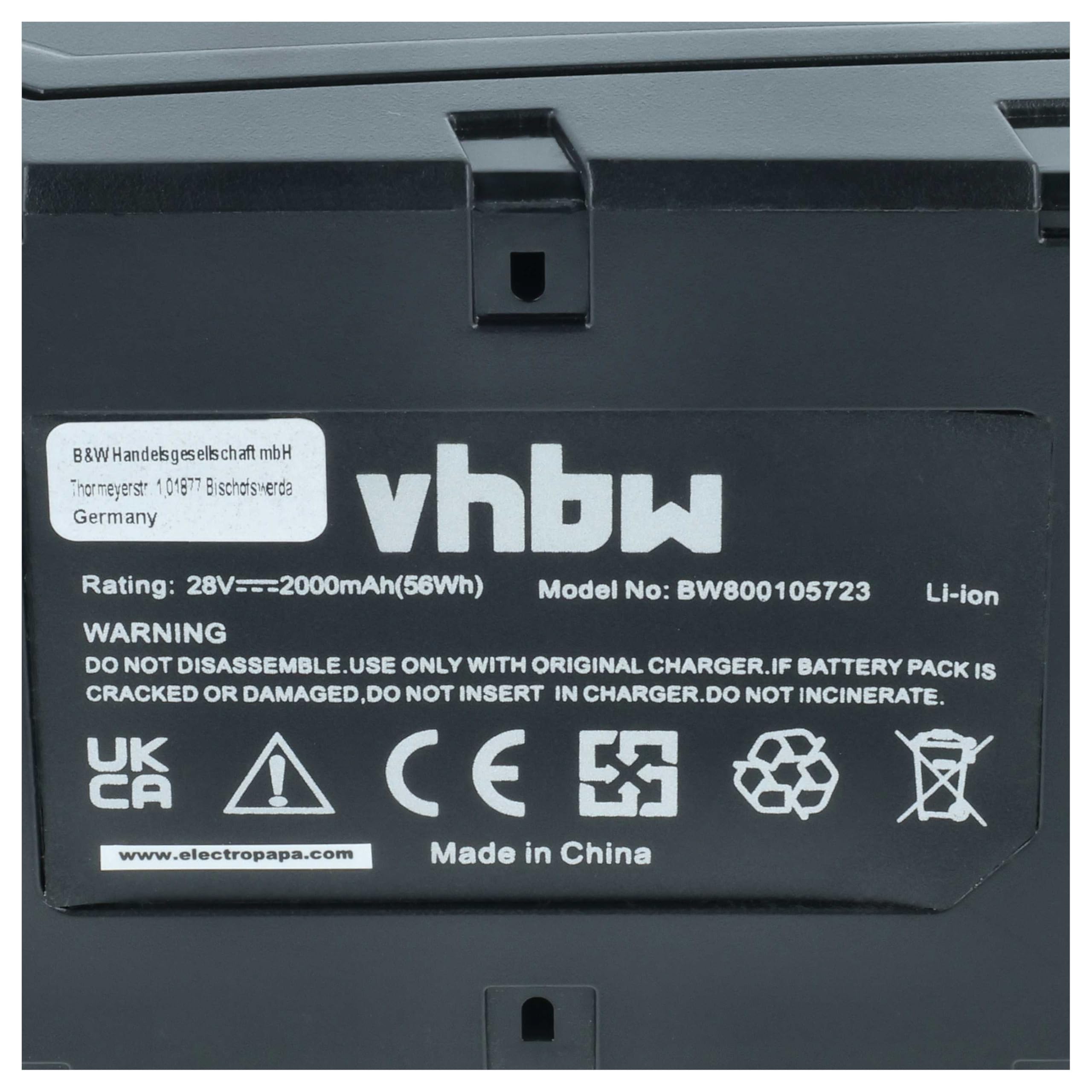 vhbw Akumulator kompatybilny z Milwaukee V28 HX, V28 IW, V28 MS, V28 PD, V28 SG, V28 SX elektronarzędzi (2000 mAh, litowo-jonowy, 28 V)