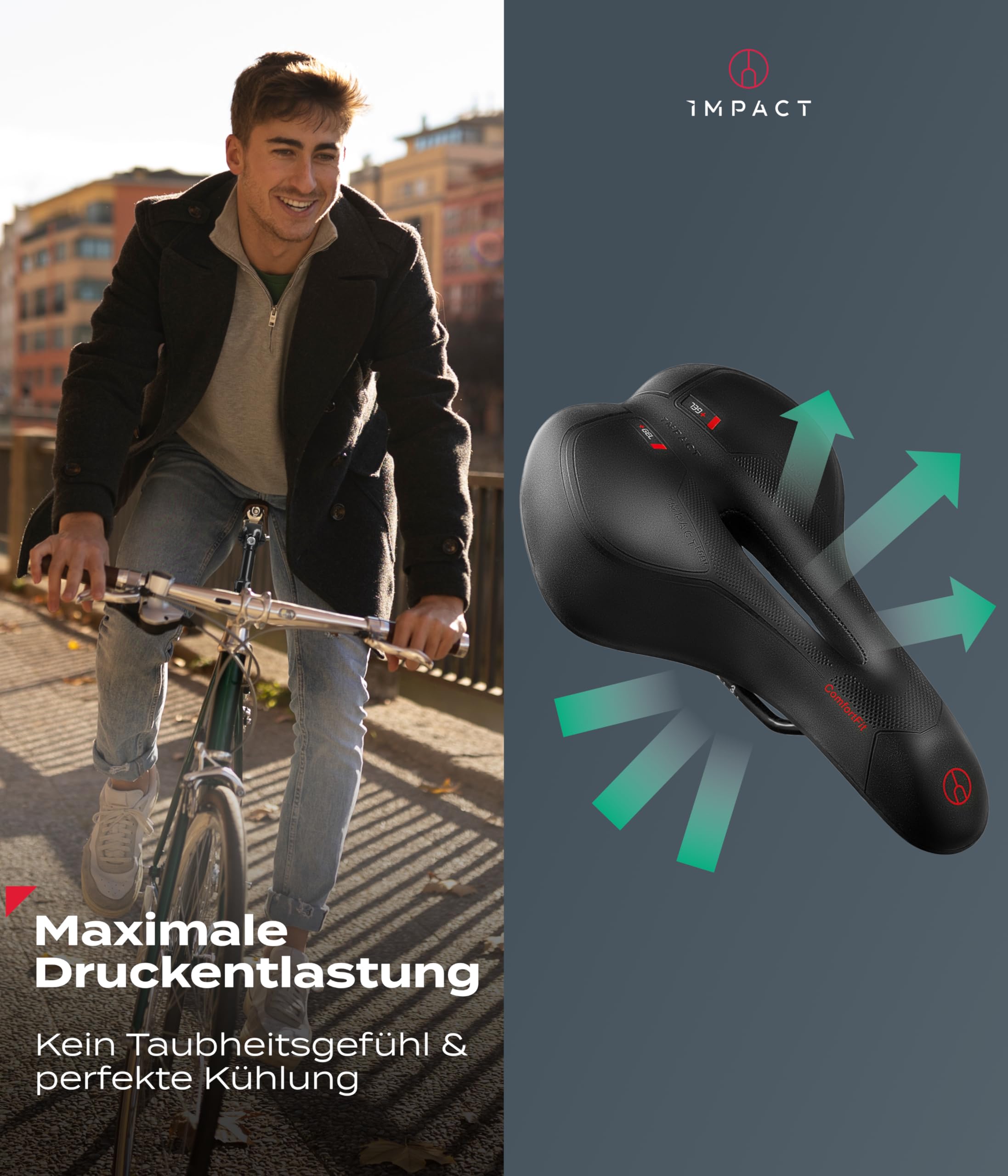 Impact® ComfortFit Fahrradsattel Herren Damen – Ergonomisch, Bequem & Schmerzfrei – Weicher Prostata- und Gel-Sattel für Mountainbike, MTB, City, Trekking & E-Bike