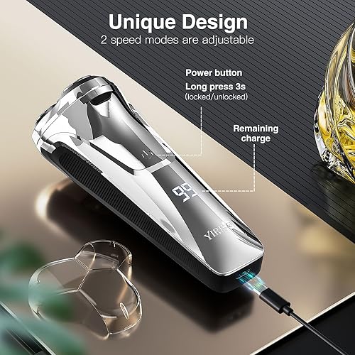 Miniatura 7 de YIRISO Maquinilla de afeitar eléctrica para hombres, afeitadora eléctrica 2023 para hombre, afeitadora húmeda y seca con recortadora emergente,