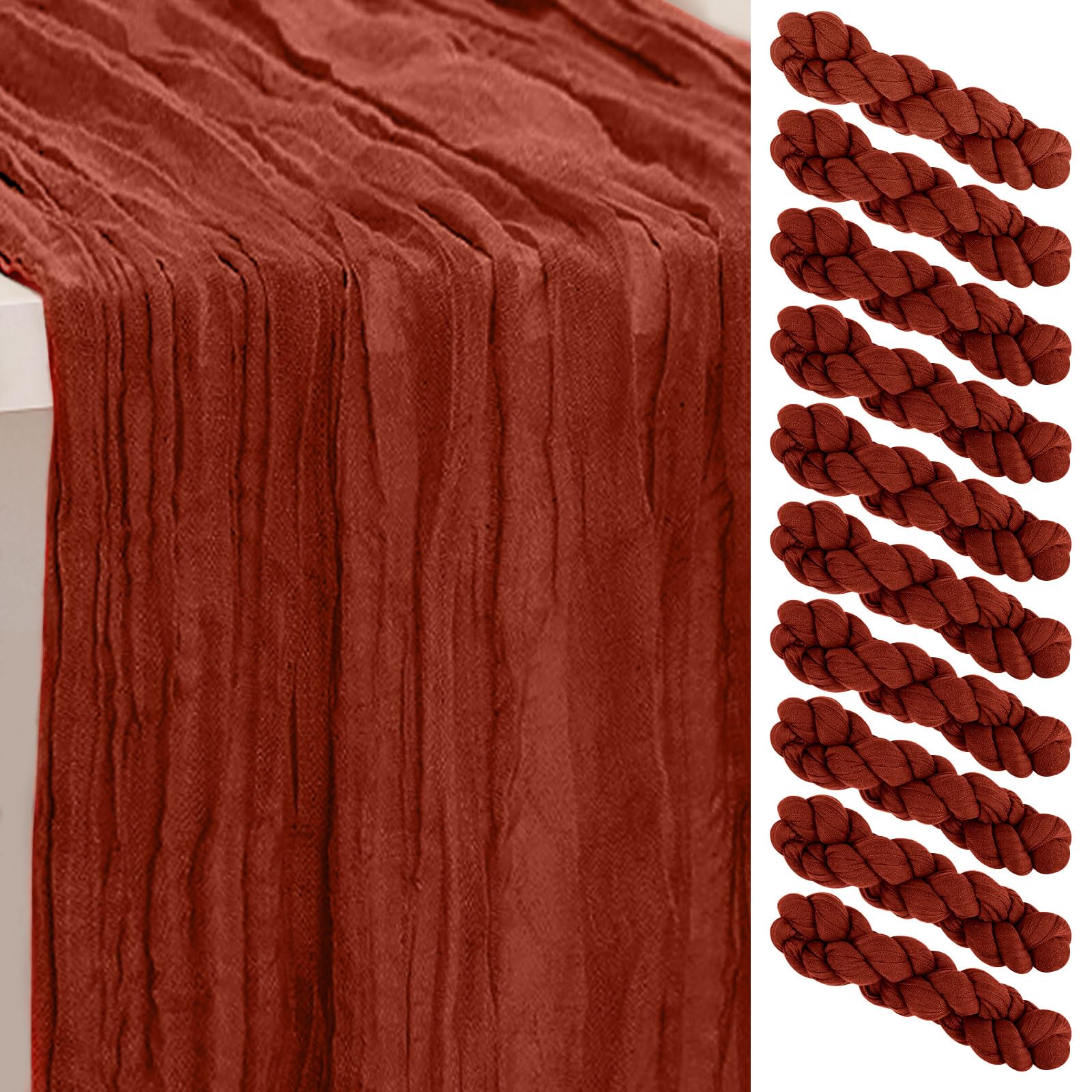 Confezione da 10 runner da tavola in garza rustica, 89 x 300 cm, 3 m, in garza rustica, per il Ringraziamento, runner da tavola per feste di nozze, decorazioni per addio al nubilato