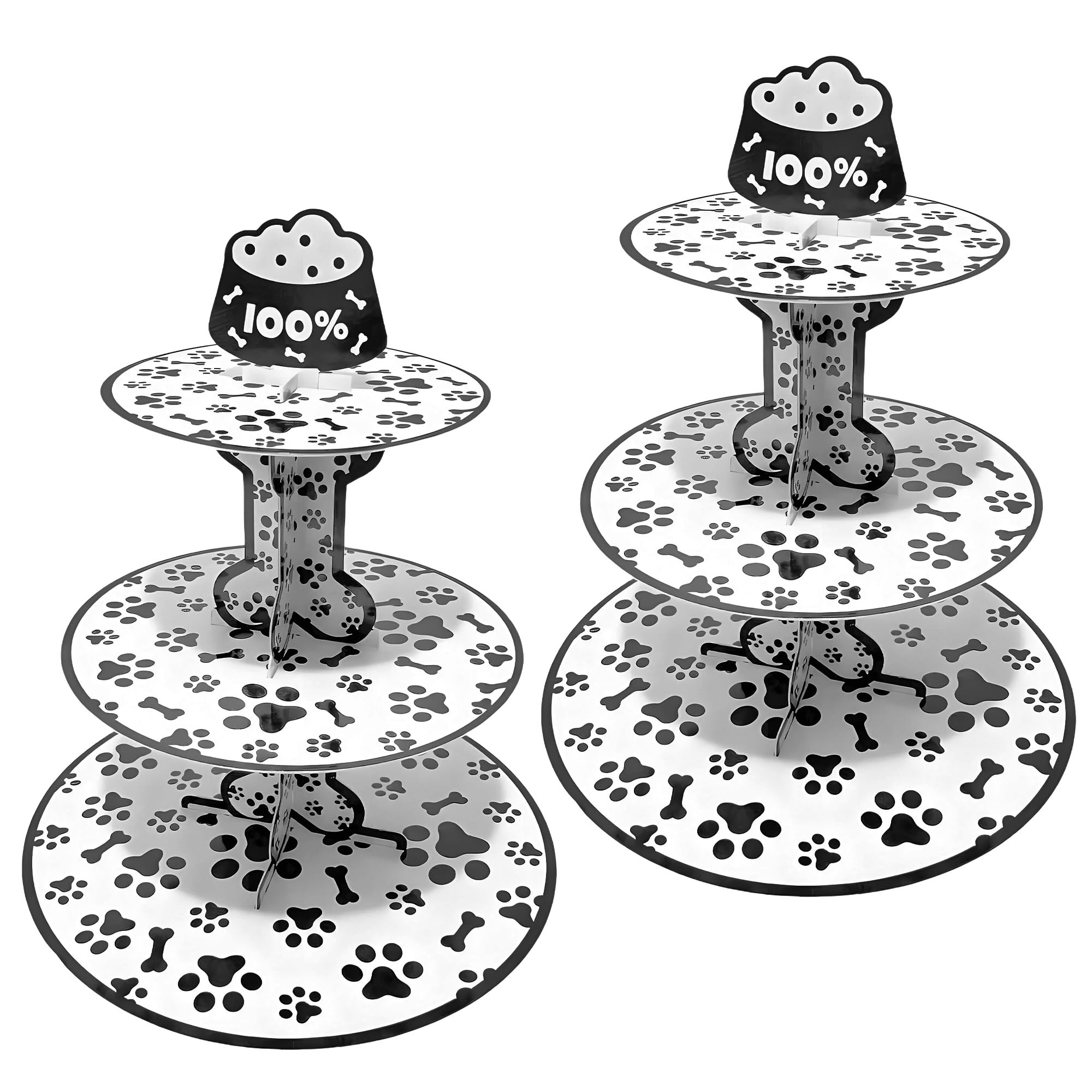 KINMRIS 2 Pack Cardboard Cake Stand, 3 Tier Round Cupcake Stand Reusable Serving Tray Pastry Display Tower for Birthday Baby Shower Tea Party, Food Display, Parties & Bakery (Black Dog Footprint) โ image 1