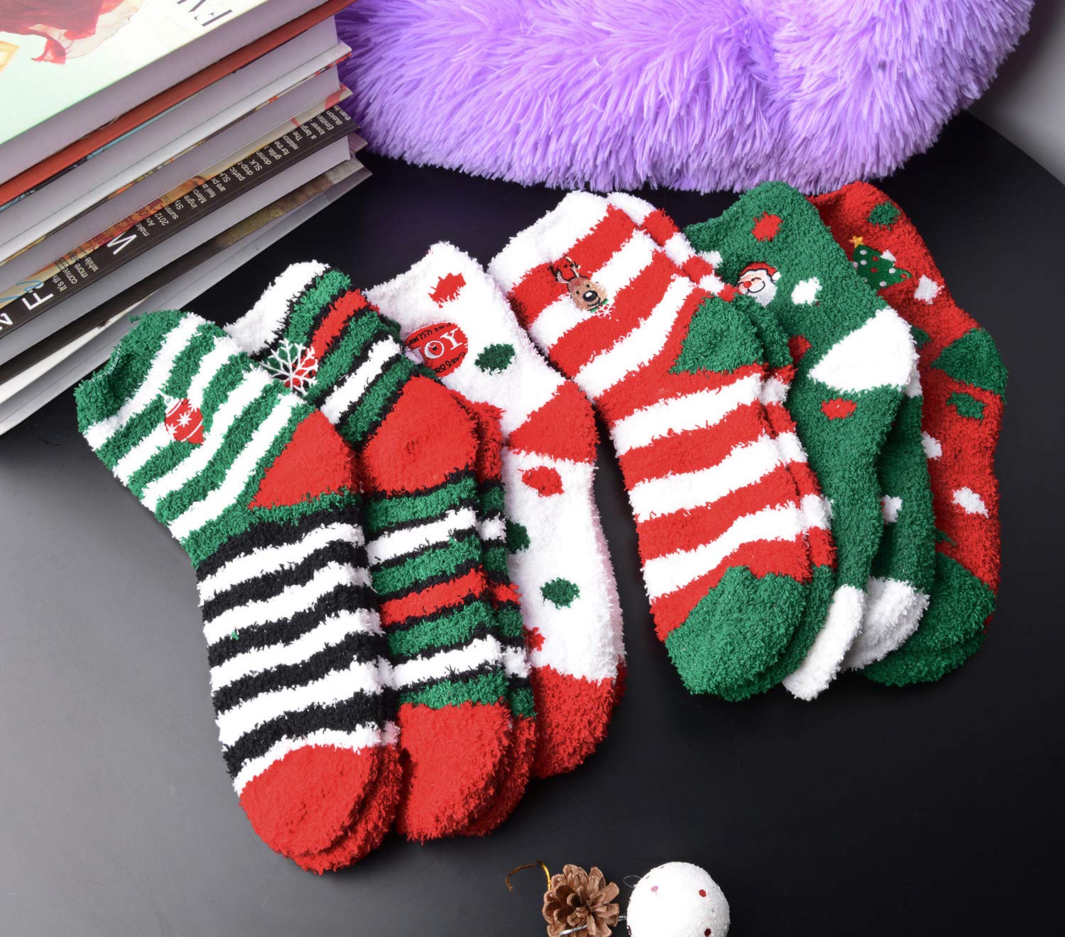 Lot de 6 paires de chaussettes de Noël, chaussettes montantes épaissies et chaudes, style tendance, assortiment décontracté, confortables pour l'hiver, taille unique
