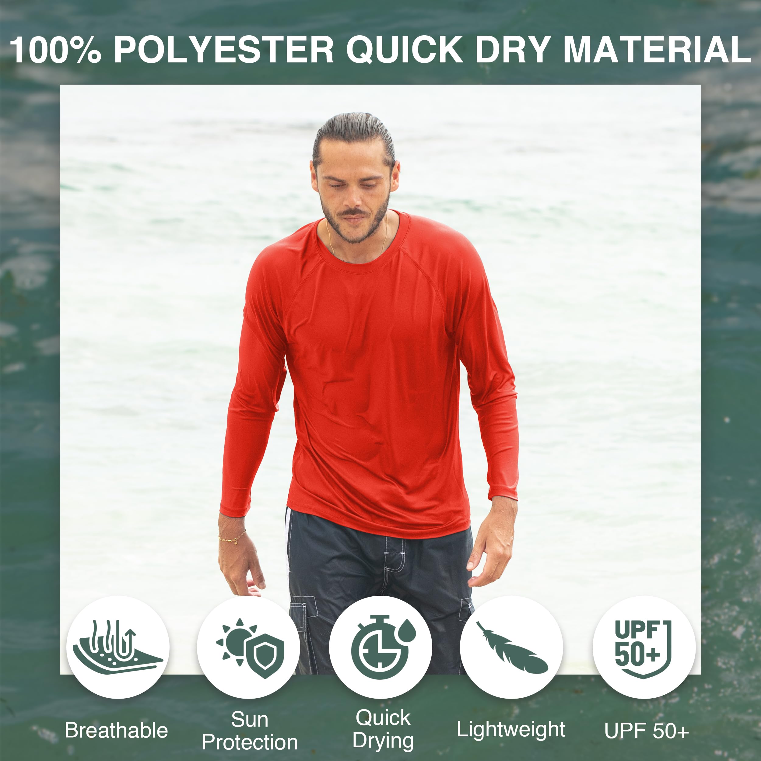 Kanu Surf Camiseta de natación para Hombre con Mangas largas, Tela de Secado rápido, UPF 50+ para Entrenamiento, con diseño de Ajuste Holgado