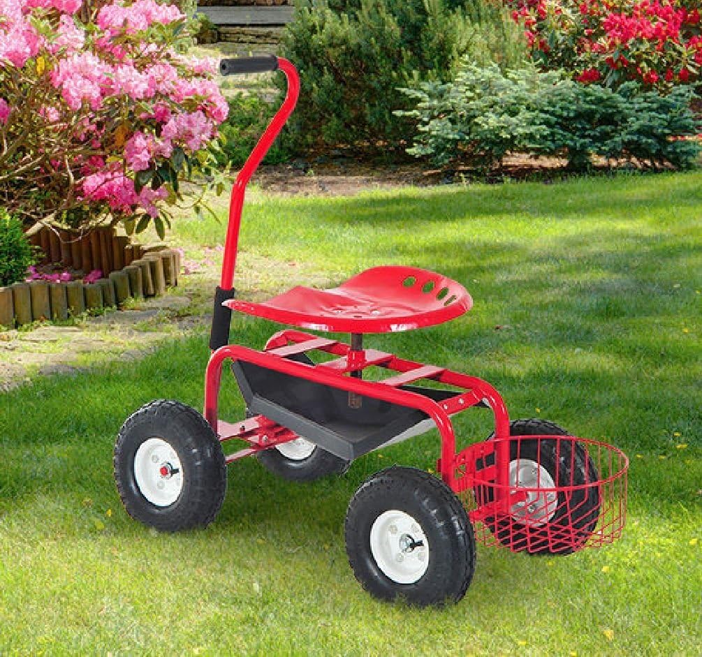 Garden Cart Rolling Work Seat Yard Tool Wheel Gardening